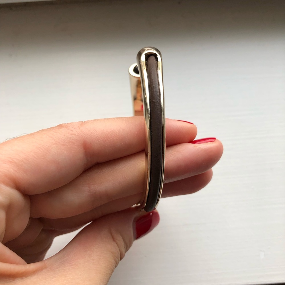 Vintage silver & brown wood open bangle bracelet - Picture 5 of 7